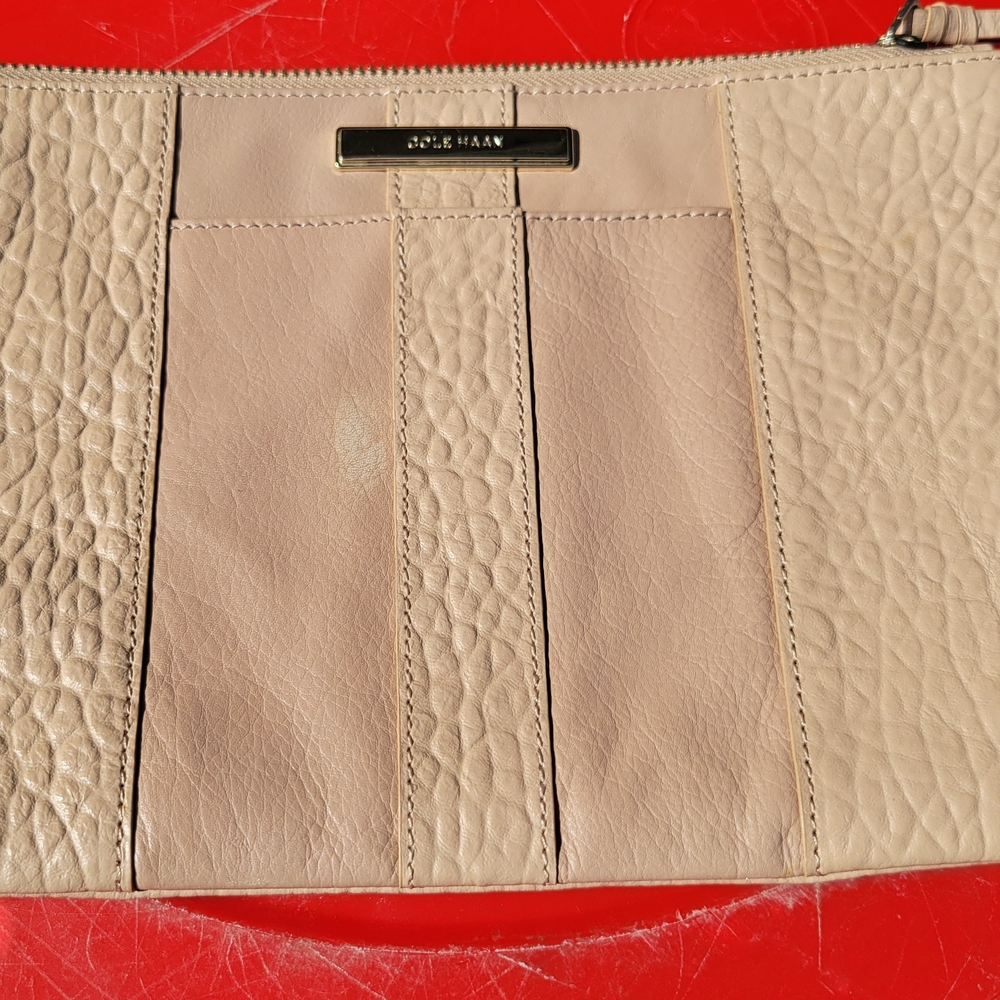 Cole Haan Taupe-Beige Leather Wristlet Clutch